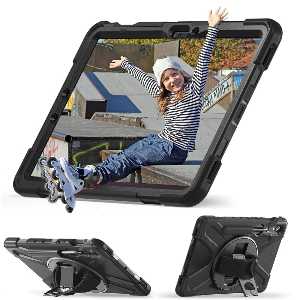 Til Samsung Galaxy Tab S10 Lite / S10 FE / S9 FE / S9 X710 / S8 X700 / S7 T870 Håndledsrem Tablet Etui PC+Silikone Støttefod Cover