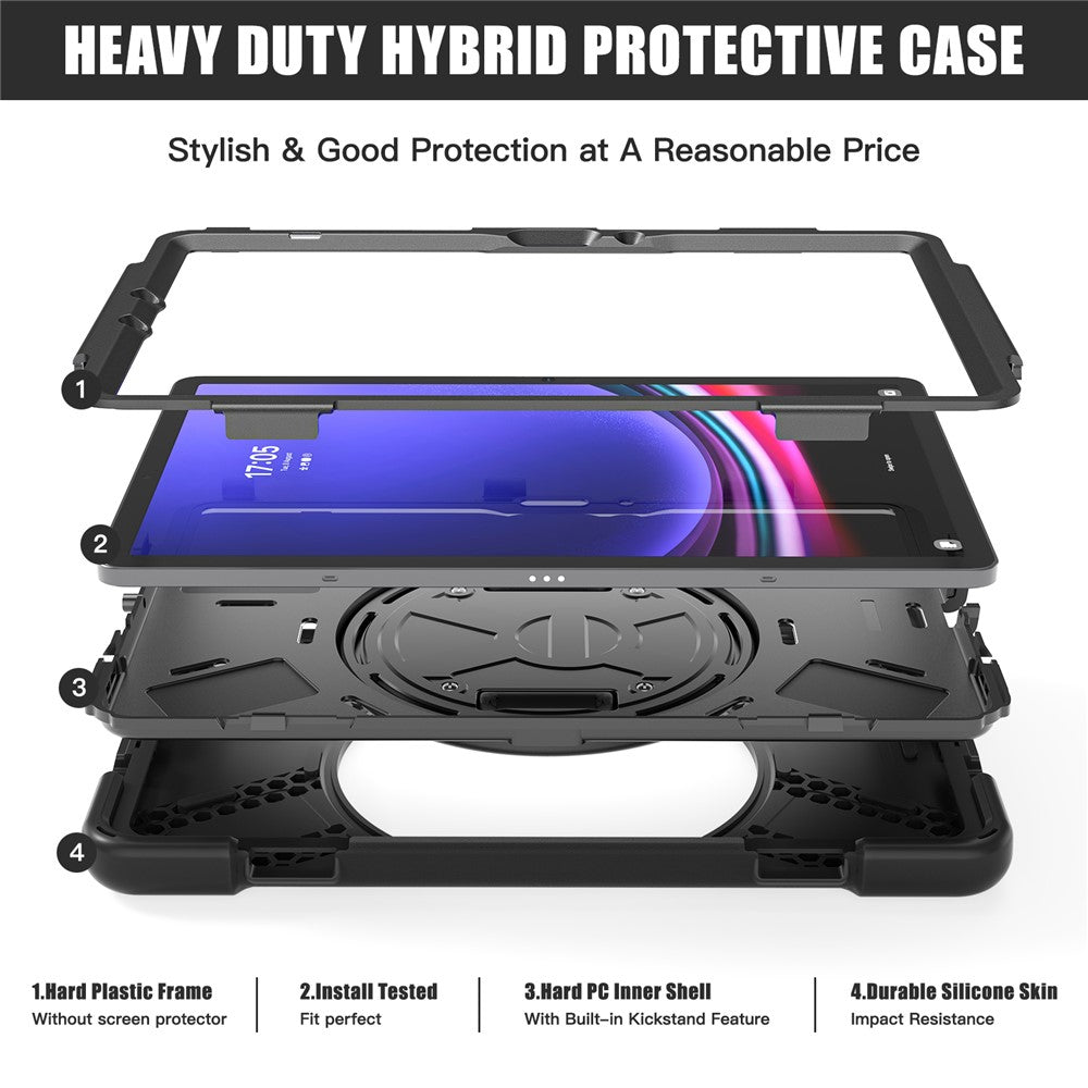 Til Samsung Galaxy Tab S10 Lite / S10 FE / S9 FE / S9 X710 / S8 X700 / S7 T870 Håndledsrem Tablet Etui PC+Silikone Støttefod Cover