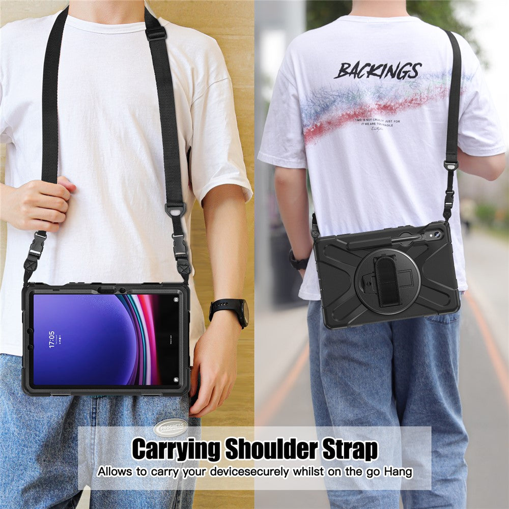 Til Samsung Galaxy Tab S10 Lite / S10 FE / S9 FE / S9 X710 / S8 X700 / S7 T870 PC+Silikone Tablet Cover Stander med Stropper