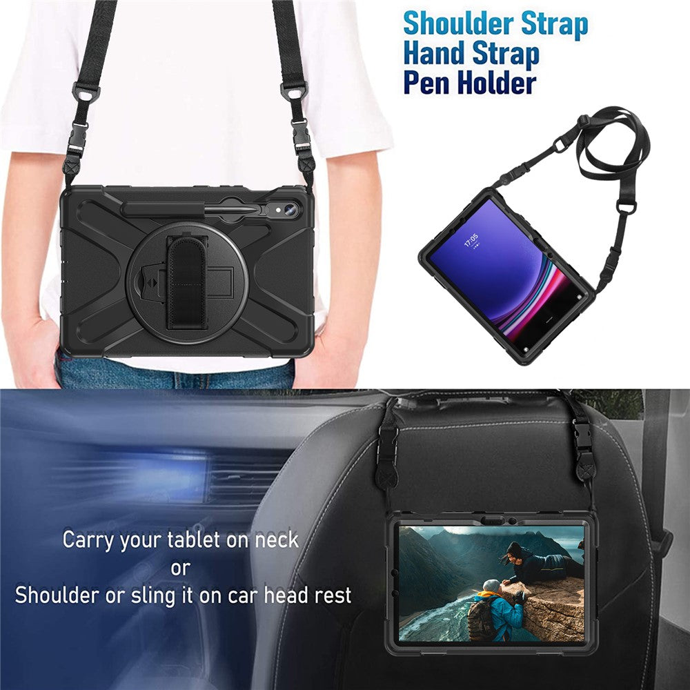 Til Samsung Galaxy Tab S10 Lite / S10 FE / S9 FE / S9 X710 / S8 X700 / S7 T870 PC+Silikone Tablet Cover Stander med Stropper