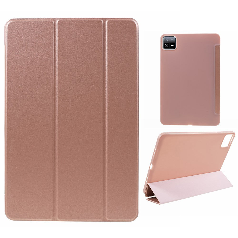 For Xiaomi Pad 6 / 6 Pro Tri-Fold Stand Protective Cover PU Leather + Matte TPU Tablet Case