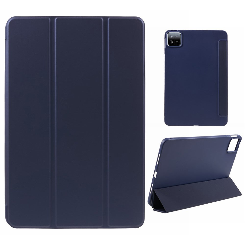 For Xiaomi Pad 6 / 6 Pro Tri-Fold Stand Protective Cover PU Leather + Matte TPU Tablet Case