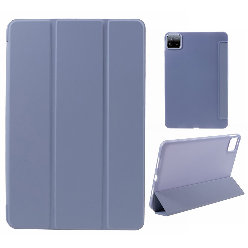 For Xiaomi Pad 6 / 6 Pro Tri-Fold Stand Protective Cover PU Leather + Matte TPU Tablet Case