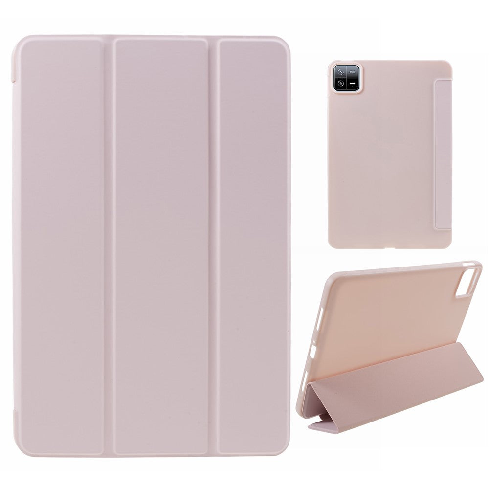 For Xiaomi Pad 6 / 6 Pro Tri-Fold Stand Protective Cover PU Leather + Matte TPU Tablet Case