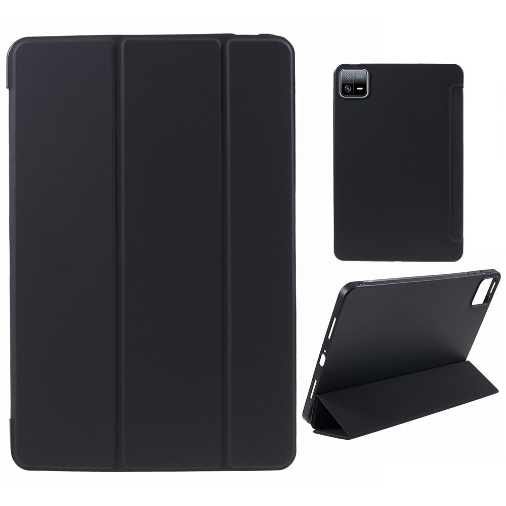 For Xiaomi Pad 6 / 6 Pro Tri-Fold Stand Protective Cover PU Leather + Matte TPU Tablet Case