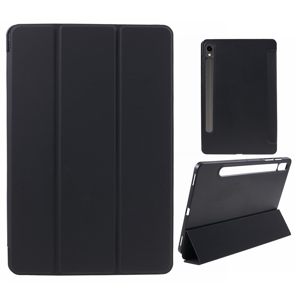 Til Samsung Galaxy Tab S9 PU+Matte TPU Tablet Cover Anti-Fald Beskyttelsescover med Tre-Fold Stand