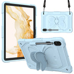 Anti-scratch Silicone + PC Tablet Case for Samsung Galaxy Tab S9 Butterfly Shape Kickstand Cover with Shoulder Strap