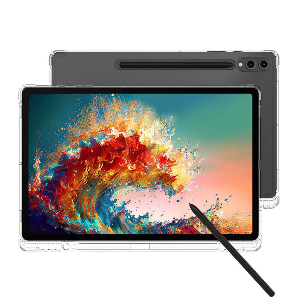 Til Samsung Galaxy Tab S9 Ultra Gennemsigtigt Cover TPU Tablet Etui Forstærkede Hjørner Skal med Penneholder
