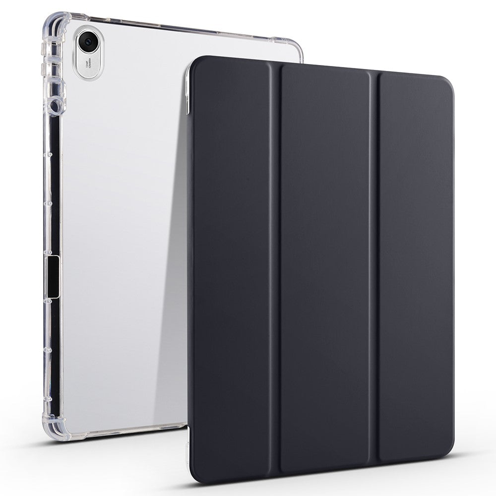 For Huawei MatePad 11.5 Smart Trifold Stand Case PU Leather Transparent TPU Back Tablet Cover with Pencil Holder