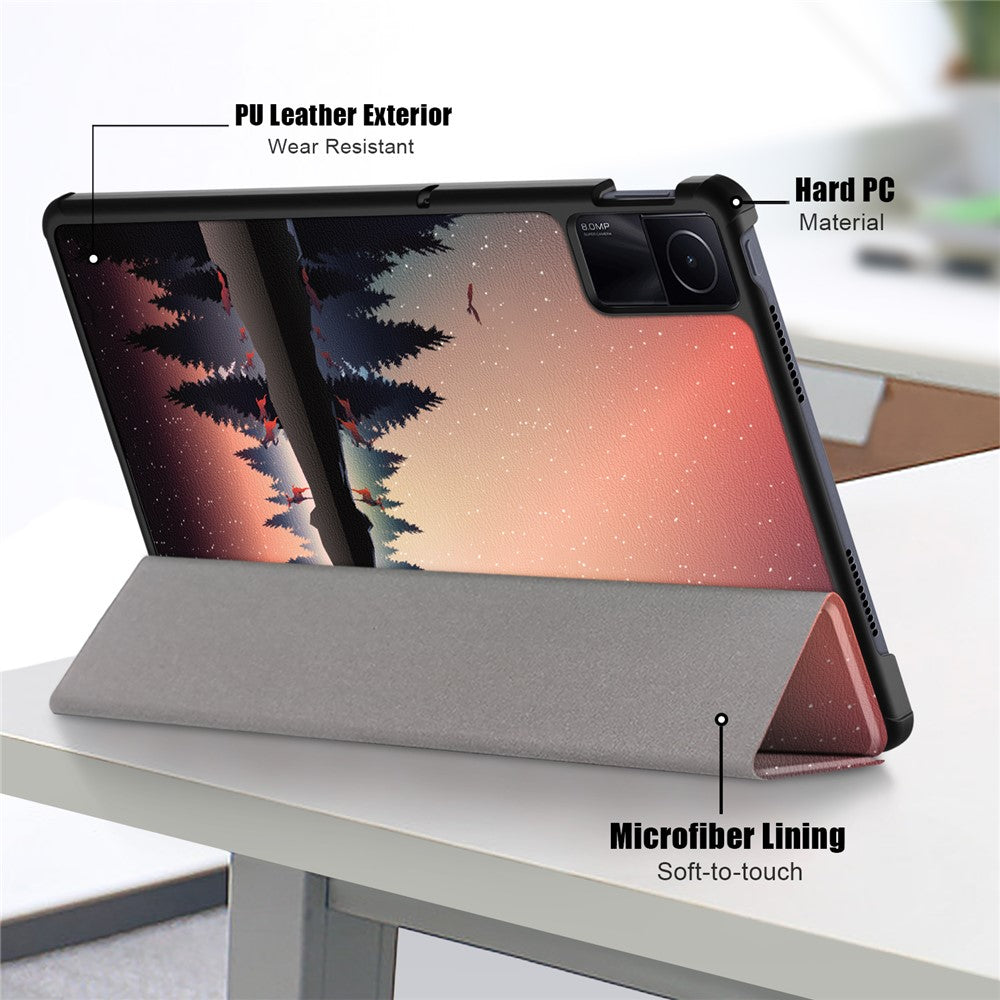 For Xiaomi Redmi Pad SE Tri-fold Stand Tablet Case Pattern Printing PU Leather Tablet Cover