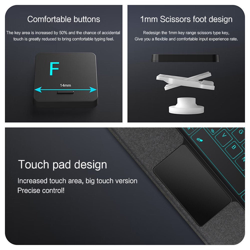 For vivo Pad Air Leather Case + Bluetooth-compatible Keyboard with Backlight Trackpad