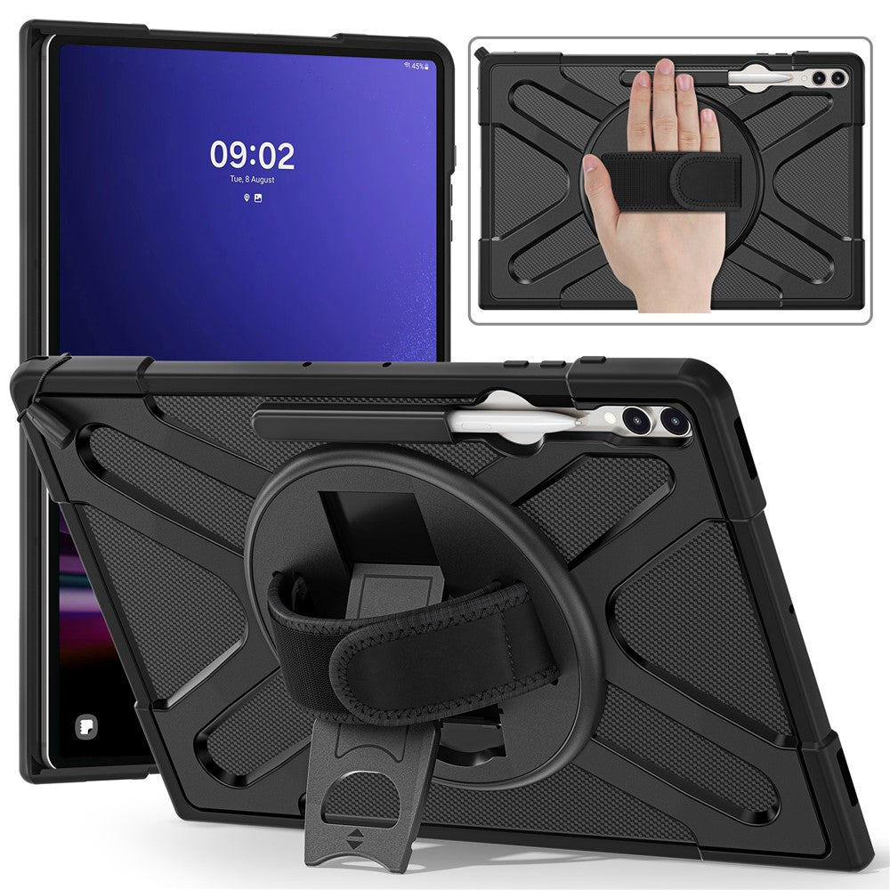 Kickstand Tablet Case for Samsung Galaxy Tab S10 Ultra X920 / S8 Ultra X900 X906 / Tab S9 Ultra X910, Rugged Shockproof PC + TPU Cover with Hand Strap