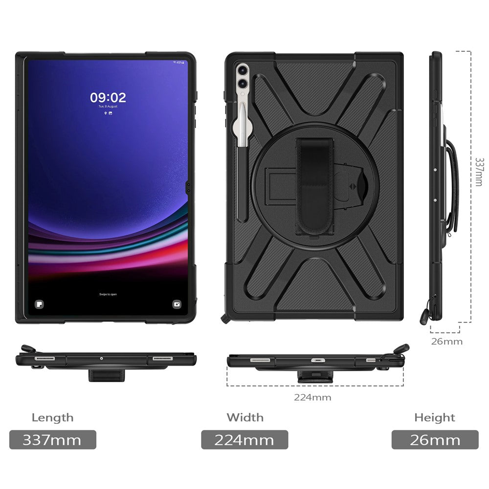 Kickstand Tablet Case for Samsung Galaxy Tab S10 Ultra X920 / S8 Ultra X900 X906 / Tab S9 Ultra X910, Rugged Shockproof PC + TPU Cover with Hand Strap