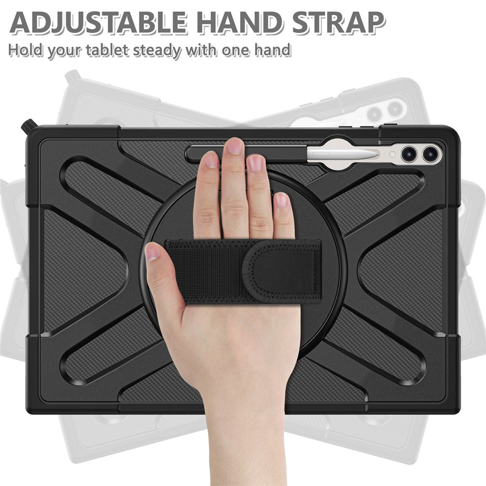 Kickstand Tablet Case for Samsung Galaxy Tab S10 Ultra X920 / S8 Ultra X900 X906 / Tab S9 Ultra X910, Rugged Shockproof PC + TPU Cover with Hand Strap