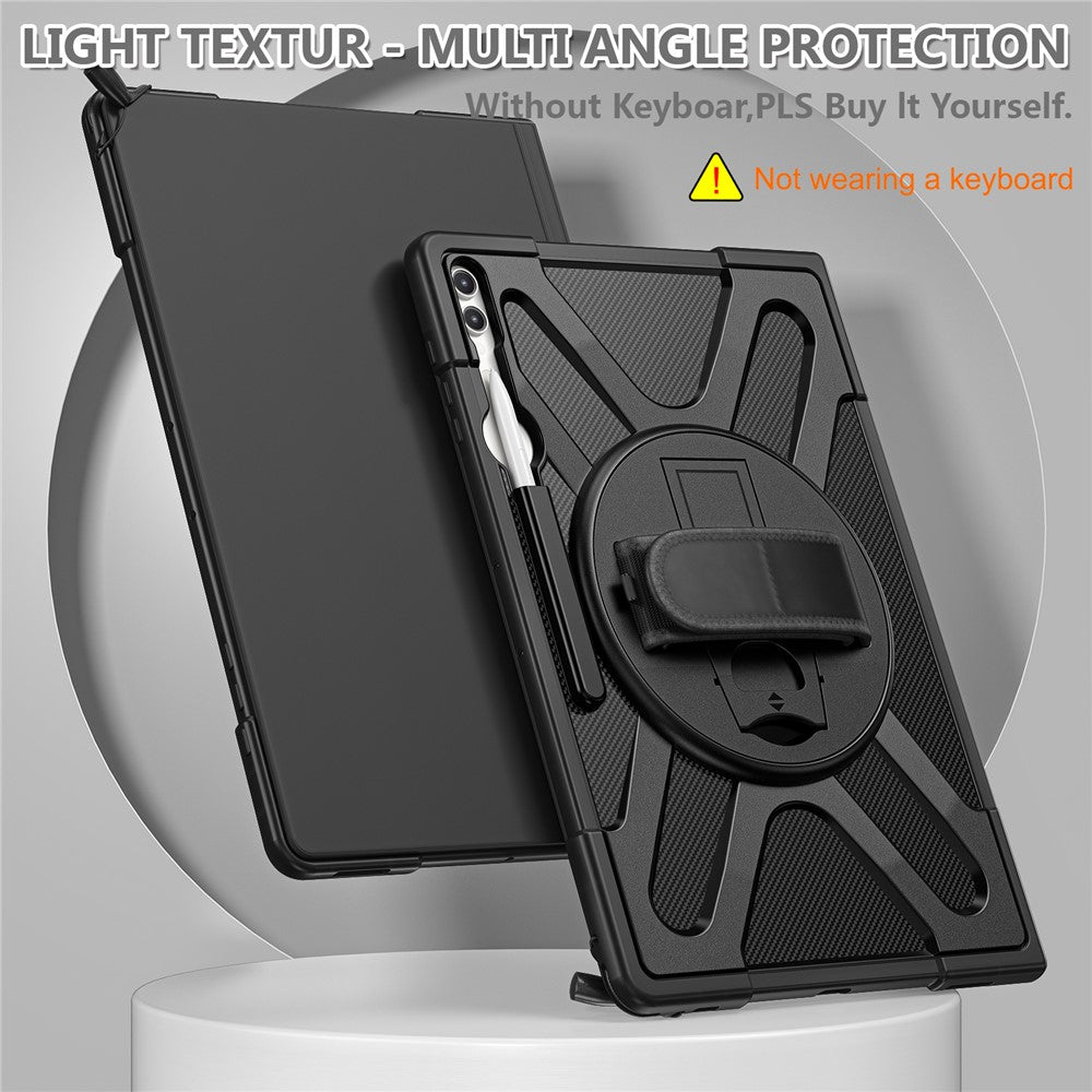 Kickstand Tablet Case for Samsung Galaxy Tab S10 Ultra X920 / S8 Ultra X900 X906 / Tab S9 Ultra X910, Rugged Shockproof PC + TPU Cover with Hand Strap