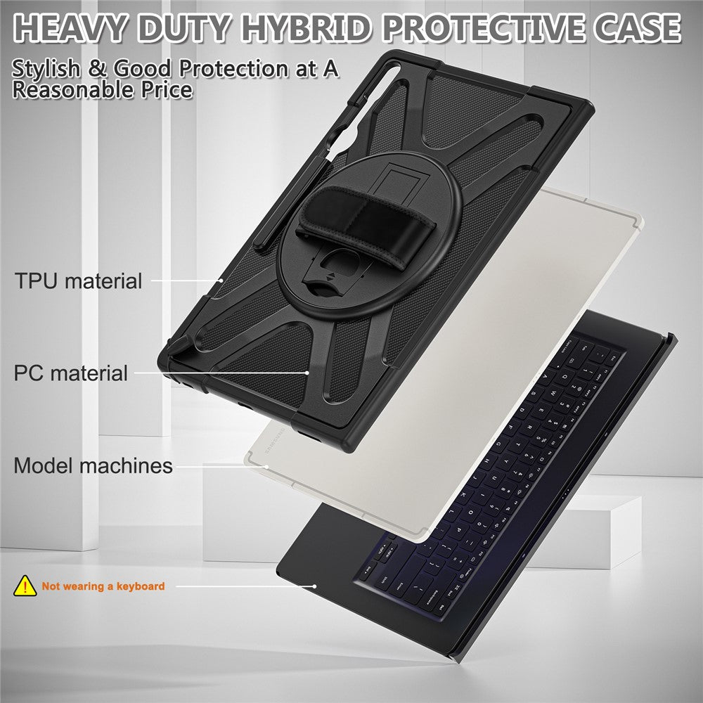 Kickstand Tablet Case for Samsung Galaxy Tab S10 Ultra X920 / S8 Ultra X900 X906 / Tab S9 Ultra X910, Rugged Shockproof PC + TPU Cover with Hand Strap
