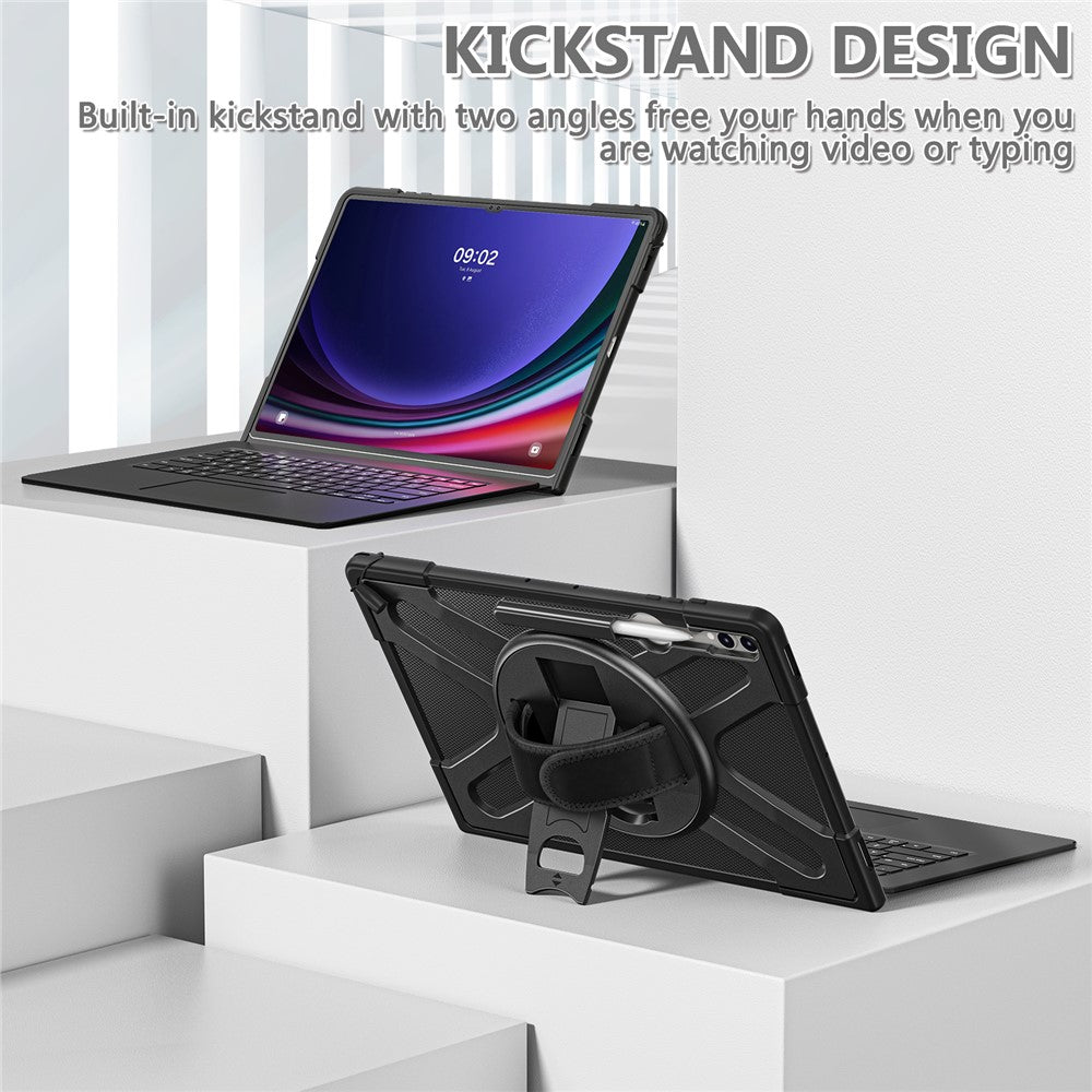 Kickstand Tablet Case for Samsung Galaxy Tab S10 Ultra X920 / S8 Ultra X900 X906 / Tab S9 Ultra X910, Rugged Shockproof PC + TPU Cover with Hand Strap
