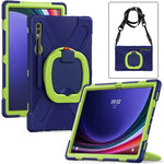 Samsung Galaxy Tab S10 Ultra X920 / S9 Ultra X910 / S8 Ultra X900 / X906 tabletetui i PC + silikone med roterende støtte, skulderrem og beskyttelse
