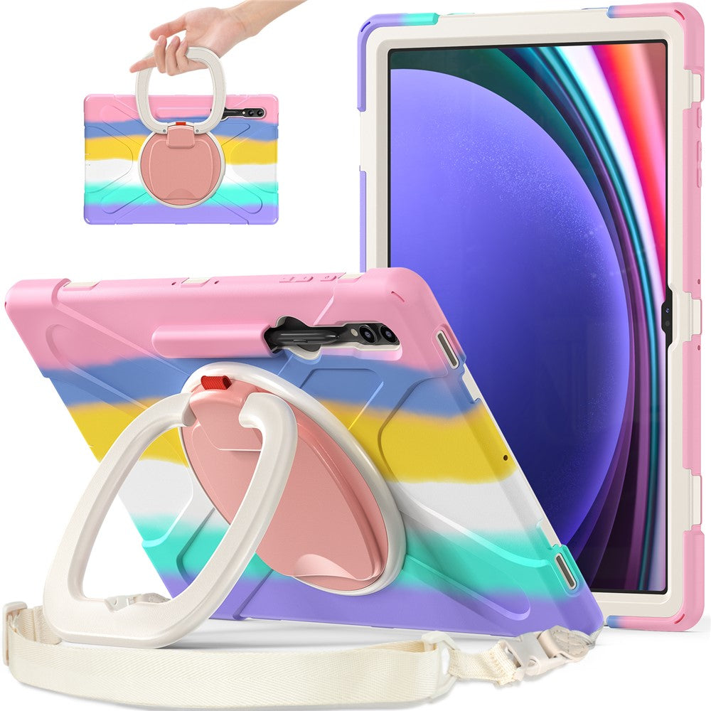 Samsung Galaxy Tab S10 Ultra X920 / S9 Ultra X910 / S8 Ultra X900 / X906 tabletetui i PC + silikone med roterende støtte, skulderrem og beskyttelse