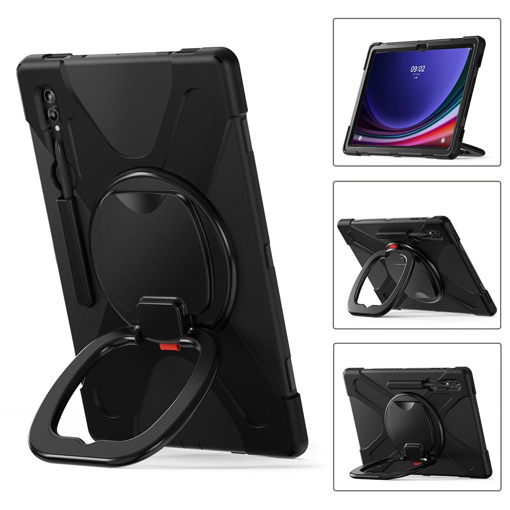 For Samsung Galaxy Tab S10 Ultra X920 / S9 Ultra X910 / S8 Ultra X900 / X906 PC+ Silicone Tablet Case Drop-Proof Rotating Kickstand Cover