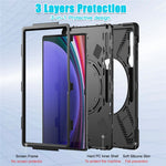 For Samsung Galaxy Tab S10 Ultra X920 / S9 Ultra X910 / S8 Ultra X900 / X906 PC+ Silicone Tablet Case Drop-Proof Rotating Kickstand Cover