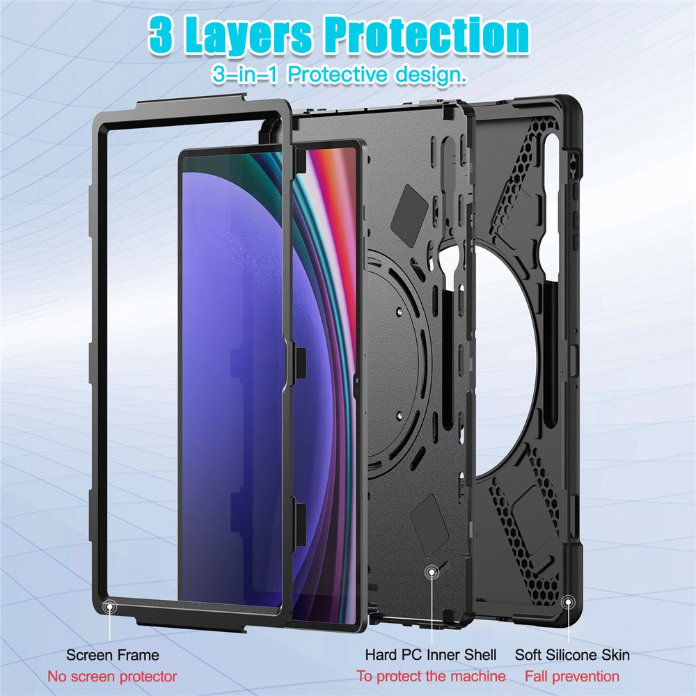 For Samsung Galaxy Tab S10 Ultra X920 / S9 Ultra X910 / S8 Ultra X900 / X906 PC+ Silicone Tablet Case Drop-Proof Rotating Kickstand Cover