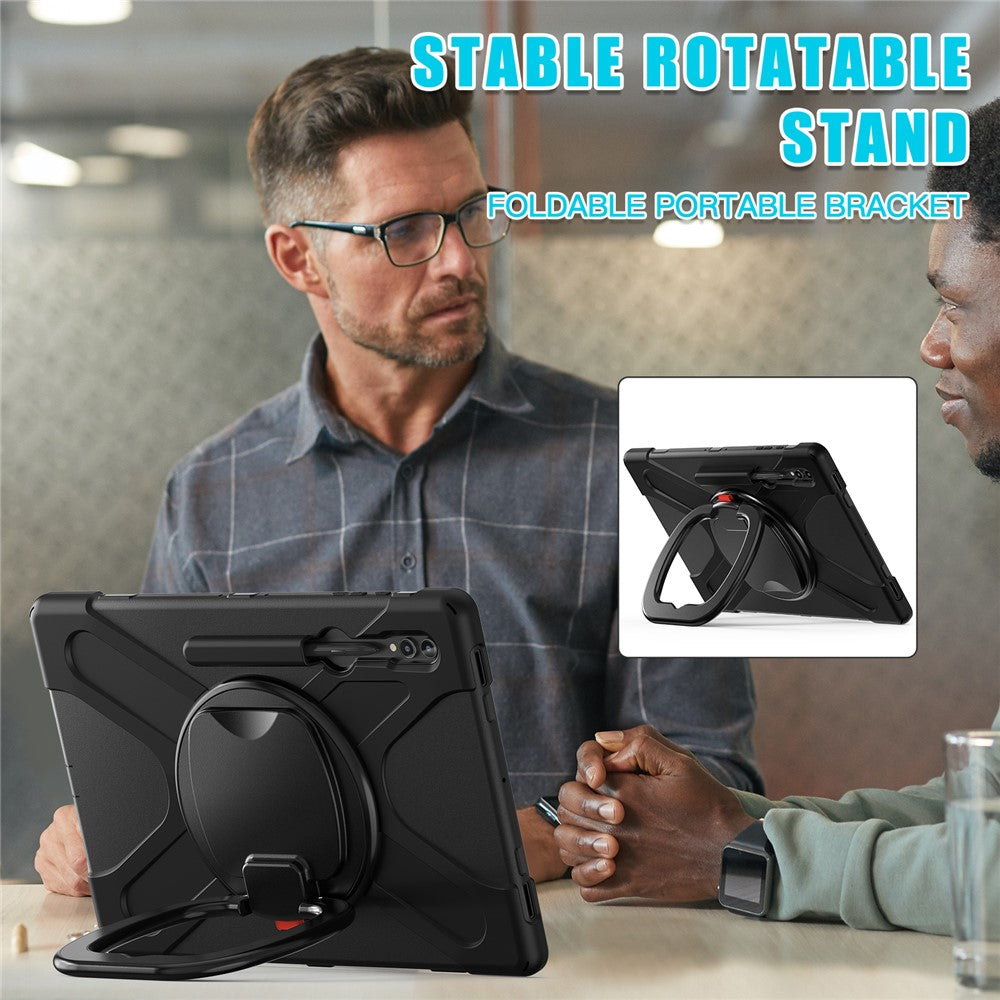 For Samsung Galaxy Tab S10 Ultra X920 / S9 Ultra X910 / S8 Ultra X900 / X906 PC+ Silicone Tablet Case Drop-Proof Rotating Kickstand Cover