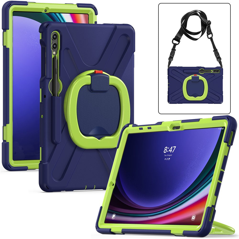 For Samsung Samsung Galaxy Tab S10+ X826 / S9 FE+ / S9+ / S8+ / S7+ Kickstand Tablet Case Shockproof PC+Silicone Cover, Shoulder Strap