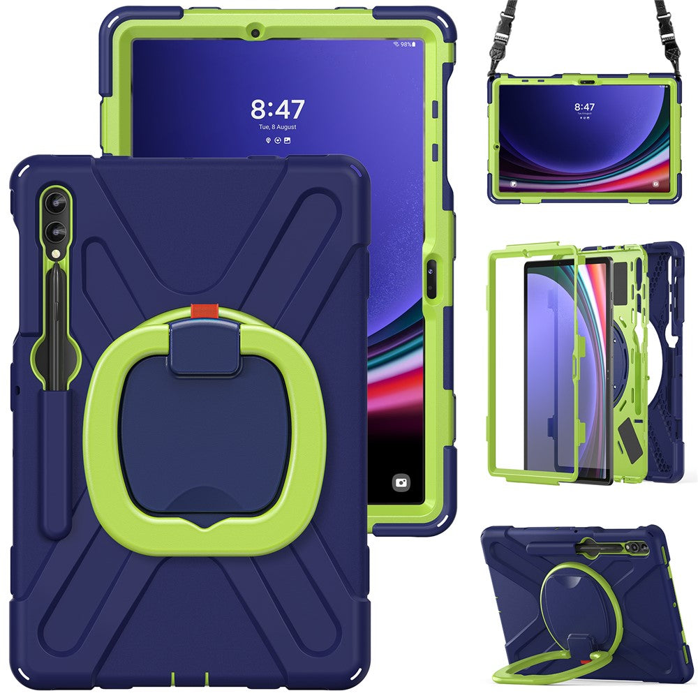 For Samsung Samsung Galaxy Tab S10+ X826 / S9 FE+ / S9+ / S8+ / S7+ Kickstand Tablet Case Shockproof PC+Silicone Cover, Shoulder Strap