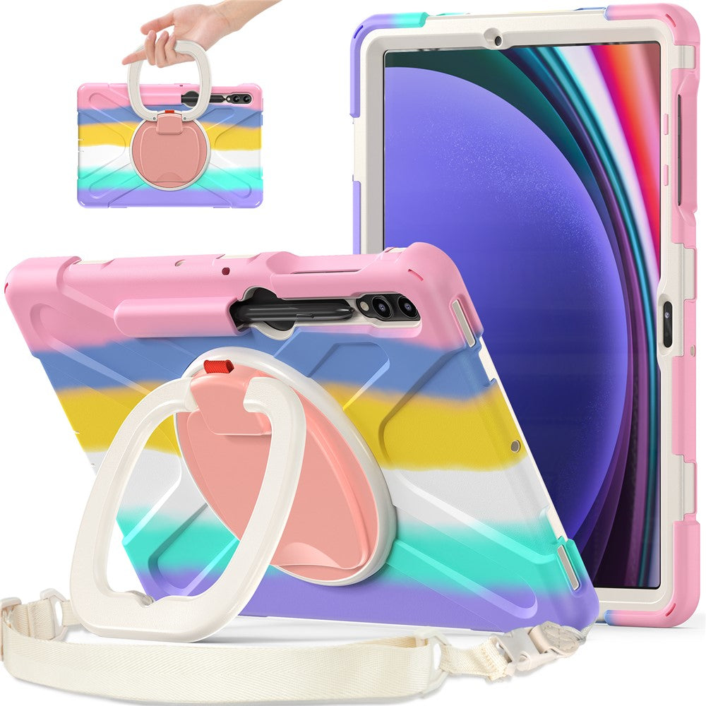 For Samsung Samsung Galaxy Tab S10+ X826 / S9 FE+ / S9+ / S8+ / S7+ Kickstand Tablet Case Shockproof PC+Silicone Cover, Shoulder Strap