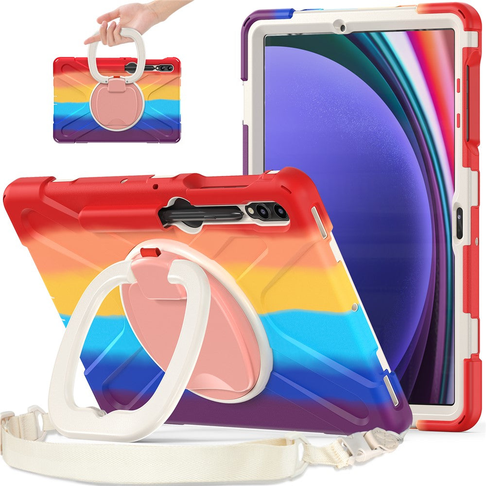 For Samsung Samsung Galaxy Tab S10+ X826 / S9 FE+ / S9+ / S8+ / S7+ Kickstand Tablet Case Shockproof PC+Silicone Cover, Shoulder Strap
