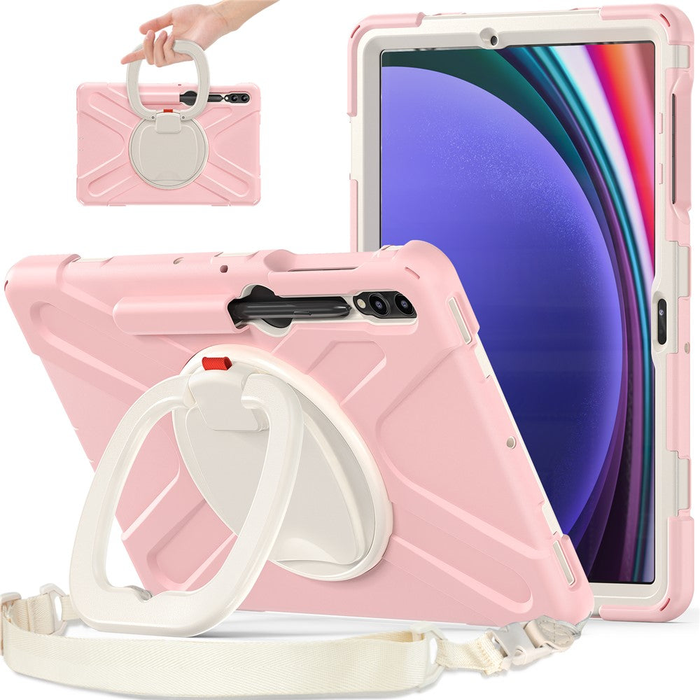 For Samsung Samsung Galaxy Tab S10+ X826 / S9 FE+ / S9+ / S8+ / S7+ Kickstand Tablet Case Shockproof PC+Silicone Cover, Shoulder Strap
