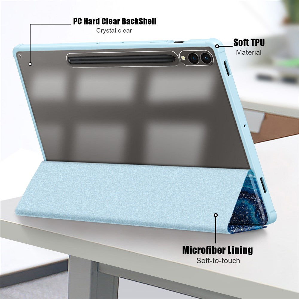 Samsung Galaxy Tab S10+ Wi-Fi SM-X820 SM-X826B / Tab S9+ (SM-X810 / SM-X816B / SM-X818U) tabletcover i TPU + akryl + PU-læder med tredobbelt foldbart stativ