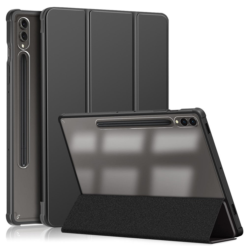 For Samsung Galaxy Tab S10+ Wi-Fi SM-X820 SM-X826B / Tab S9+ (SM-X810 / SM-X816B / SM-X818U) Pen Slot Tablet Case Tri-Fold Stand TPU+Acrylic+PU Leather Cover
