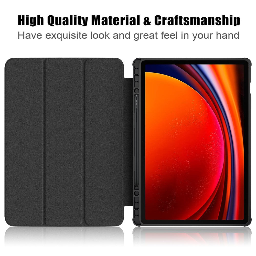 For Samsung Galaxy Tab S10+ Wi-Fi SM-X820 SM-X826B / Tab S9+ (SM-X810 / SM-X816B / SM-X818U) Pen Slot Tablet Case Tri-Fold Stand TPU+Acrylic+PU Leather Cover