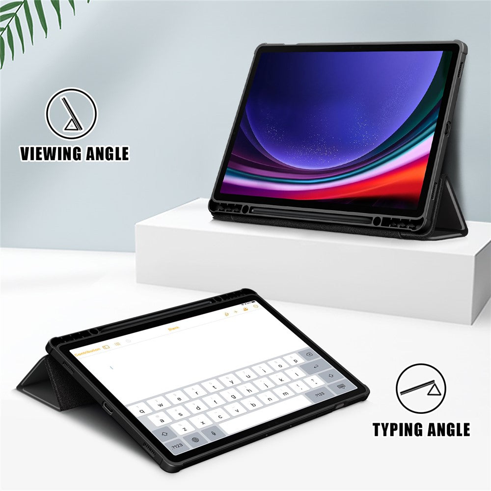 For Samsung Galaxy Tab S10+ Wi-Fi SM-X820 SM-X826B / Tab S9+ (SM-X810 / SM-X816B / SM-X818U) Pen Slot Tablet Case Tri-Fold Stand TPU+Acrylic+PU Leather Cover