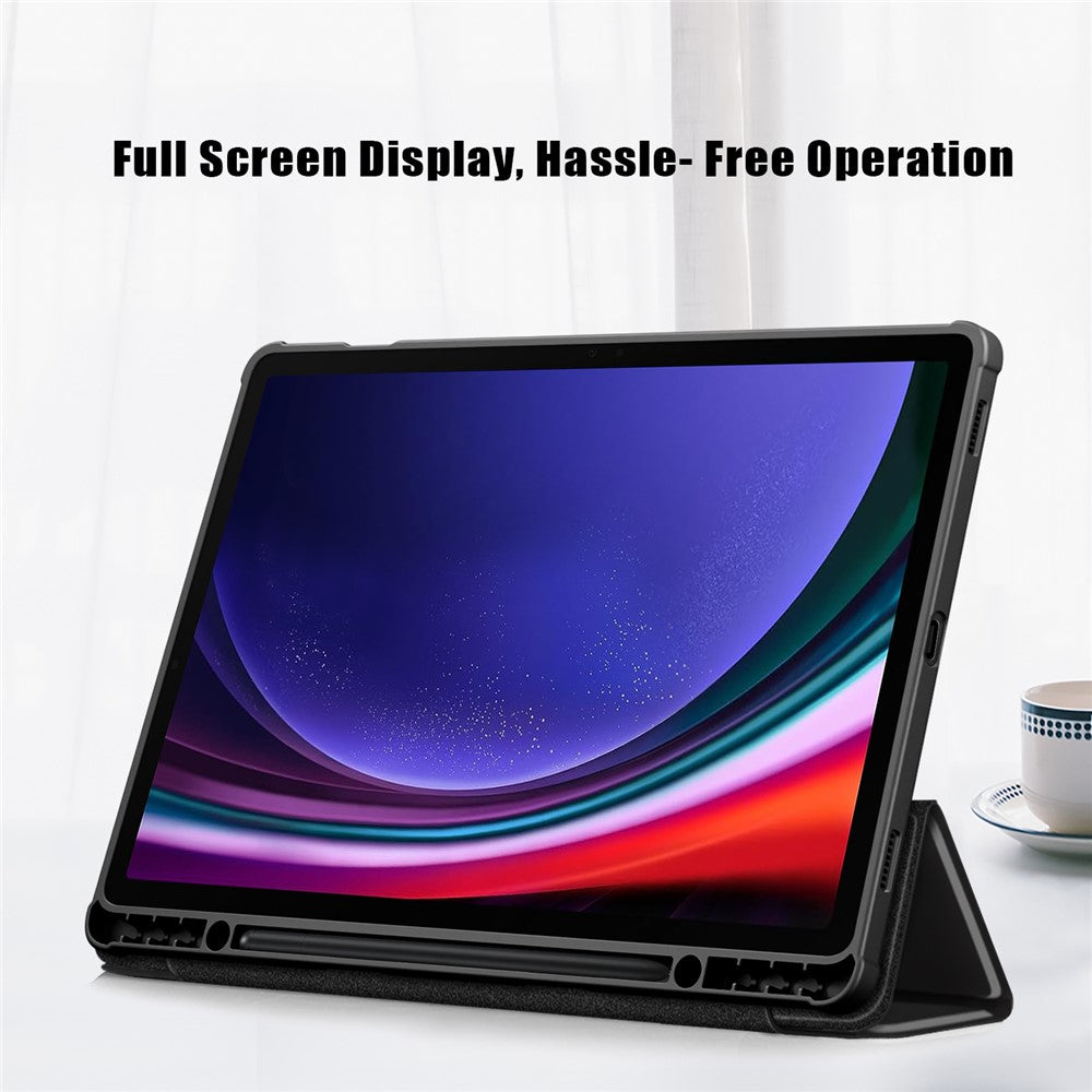 For Samsung Galaxy Tab S10+ Wi-Fi SM-X820 SM-X826B / Tab S9+ (SM-X810 / SM-X816B / SM-X818U) Pen Slot Tablet Case Tri-Fold Stand TPU+Acrylic+PU Leather Cover