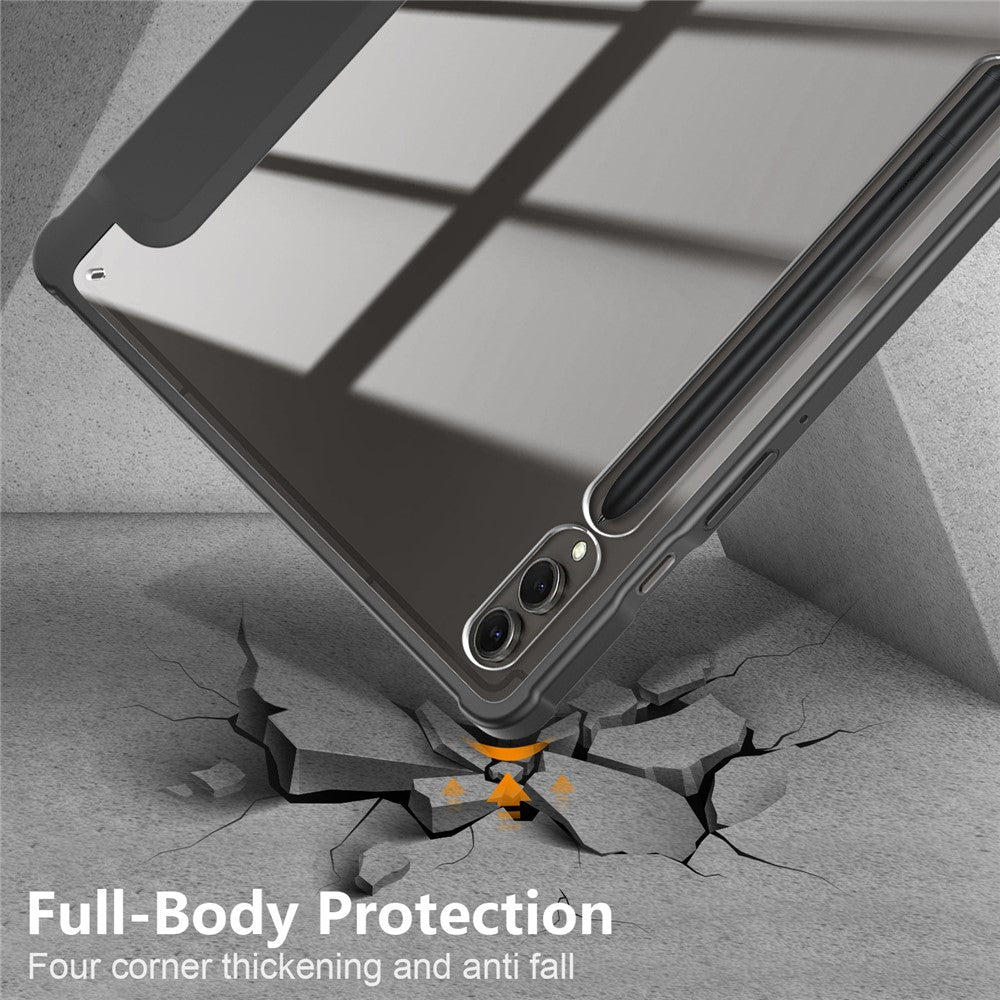 For Samsung Galaxy Tab S10+ Wi-Fi SM-X820 SM-X826B / Tab S9+ (SM-X810 / SM-X816B / SM-X818U) Pen Slot Tablet Case Tri-Fold Stand TPU+Acrylic+PU Leather Cover