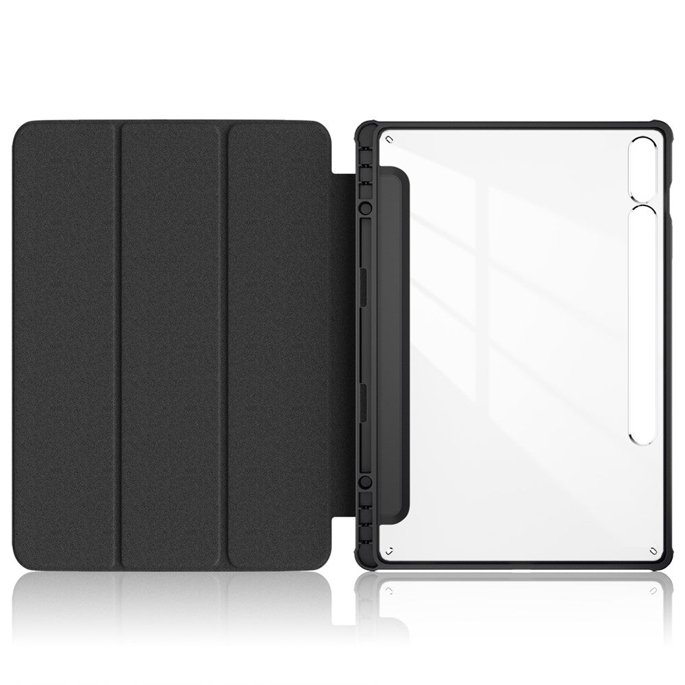 For Samsung Galaxy Tab S10+ Wi-Fi SM-X820 SM-X826B / Tab S9+ (SM-X810 / SM-X816B / SM-X818U) Pen Slot Tablet Case Tri-Fold Stand TPU+Acrylic+PU Leather Cover