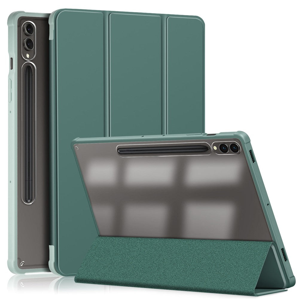 For Samsung Galaxy Tab S10+ Wi-Fi SM-X820 SM-X826B / Tab S9+ (SM-X810 / SM-X816B / SM-X818U) Pen Slot Tablet Case Tri-Fold Stand TPU+Acrylic+PU Leather Cover
