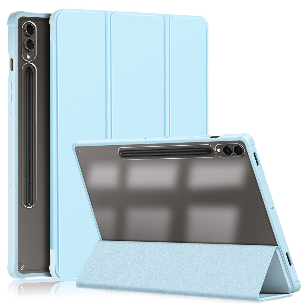 For Samsung Galaxy Tab S10+ Wi-Fi SM-X820 SM-X826B / Tab S9+ (SM-X810 / SM-X816B / SM-X818U) Pen Slot Tablet Case Tri-Fold Stand TPU+Acrylic+PU Leather Cover