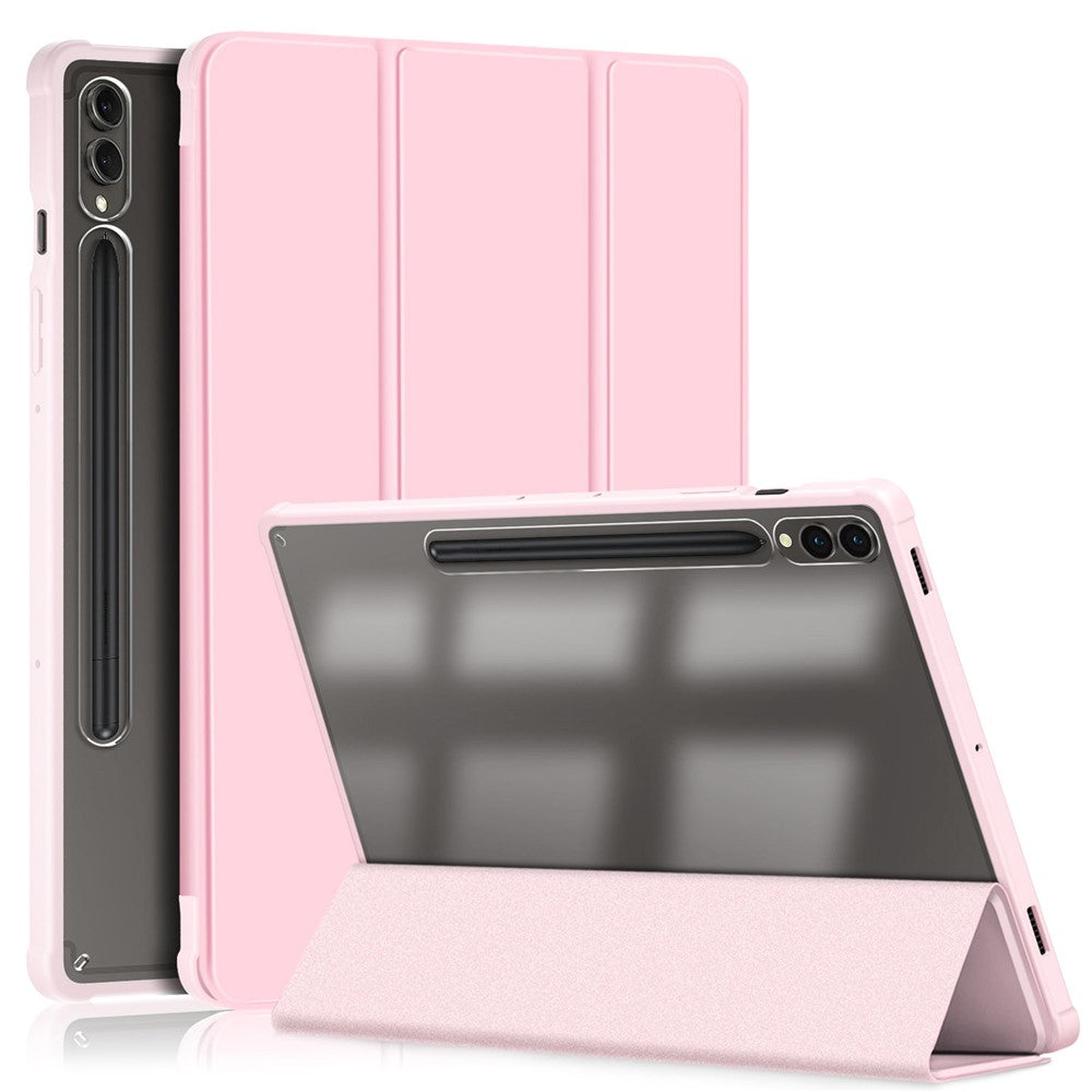 For Samsung Galaxy Tab S10+ Wi-Fi SM-X820 SM-X826B / Tab S9+ (SM-X810 / SM-X816B / SM-X818U) Pen Slot Tablet Case Tri-Fold Stand TPU+Acrylic+PU Leather Cover