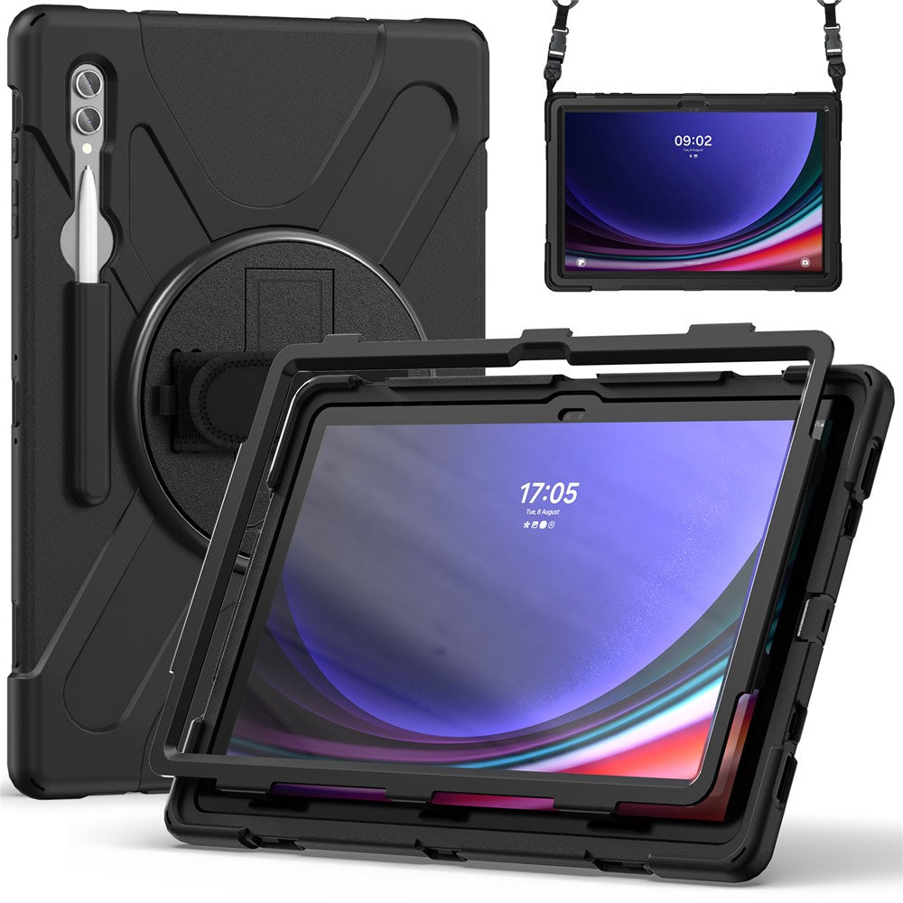 Til Samsung Galaxy Tab S10 Ultra X920 / S9 Ultra X910 / S8 Ultra X900 / X906 PC+Silikone Tabletcover Håndrem Støttefod med Skulderrem