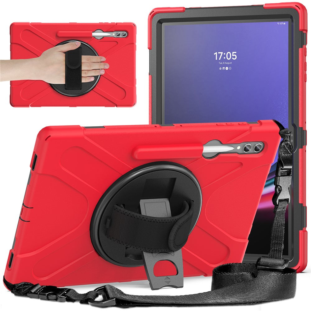 Til Samsung Galaxy Tab S10 Ultra X920 / S9 Ultra X910 / S8 Ultra X900 / X906 PC+Silikone Tabletcover Håndrem Støttefod med Skulderrem
