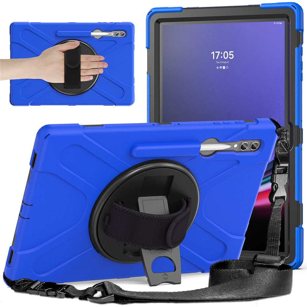 Til Samsung Galaxy Tab S10 Ultra X920 / S9 Ultra X910 / S8 Ultra X900 / X906 PC+Silikone Tabletcover Håndrem Støttefod med Skulderrem