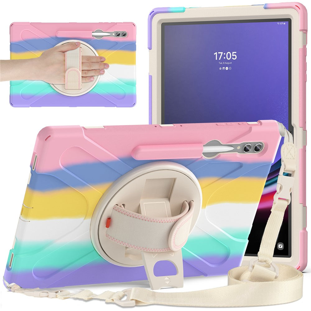 Til Samsung Galaxy Tab S10 Ultra X920 / S9 Ultra X910 / S8 Ultra X900 / X906 PC+Silikone Tabletcover Håndrem Støttefod med Skulderrem