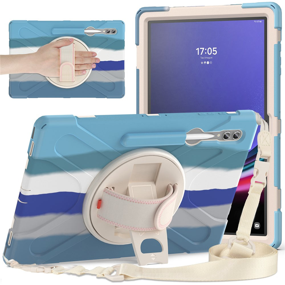 Til Samsung Galaxy Tab S10 Ultra X920 / S9 Ultra X910 / S8 Ultra X900 / X906 PC+Silikone Tabletcover Håndrem Støttefod med Skulderrem