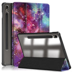 For Samsung Galaxy Tab S9 (SM-X710 / SM-X716B / SM-X718U) Tri-fold Stand Tablet Case Pattern Printing PU+TPU+Acrylic Protective Cover with Pen Slot