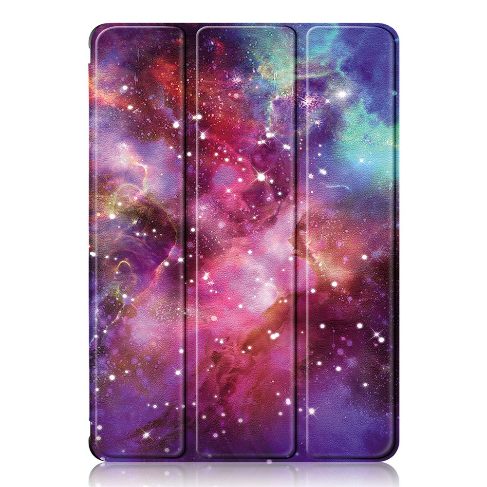 For Samsung Galaxy Tab S9 (SM-X710 / SM-X716B / SM-X718U) Tri-fold Stand Tablet Case Pattern Printing PU+TPU+Acrylic Protective Cover with Pen Slot