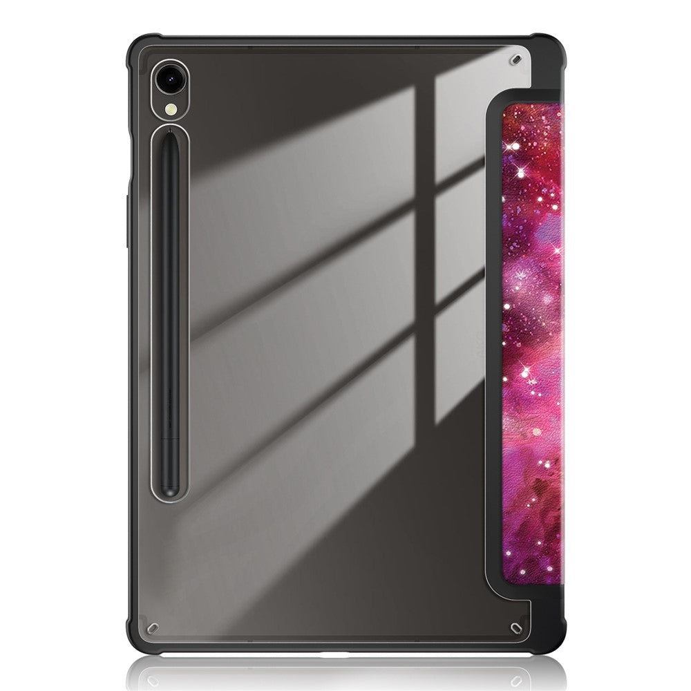 For Samsung Galaxy Tab S9 (SM-X710 / SM-X716B / SM-X718U) Tri-fold Stand Tablet Case Pattern Printing PU+TPU+Acrylic Protective Cover with Pen Slot